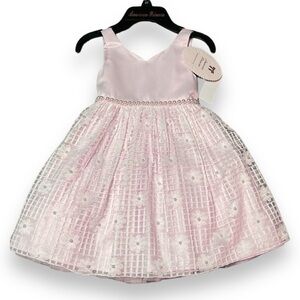 American Princess Pink/Blush Tiered Party Dress 3T White Lace Overlay w/ Pearls